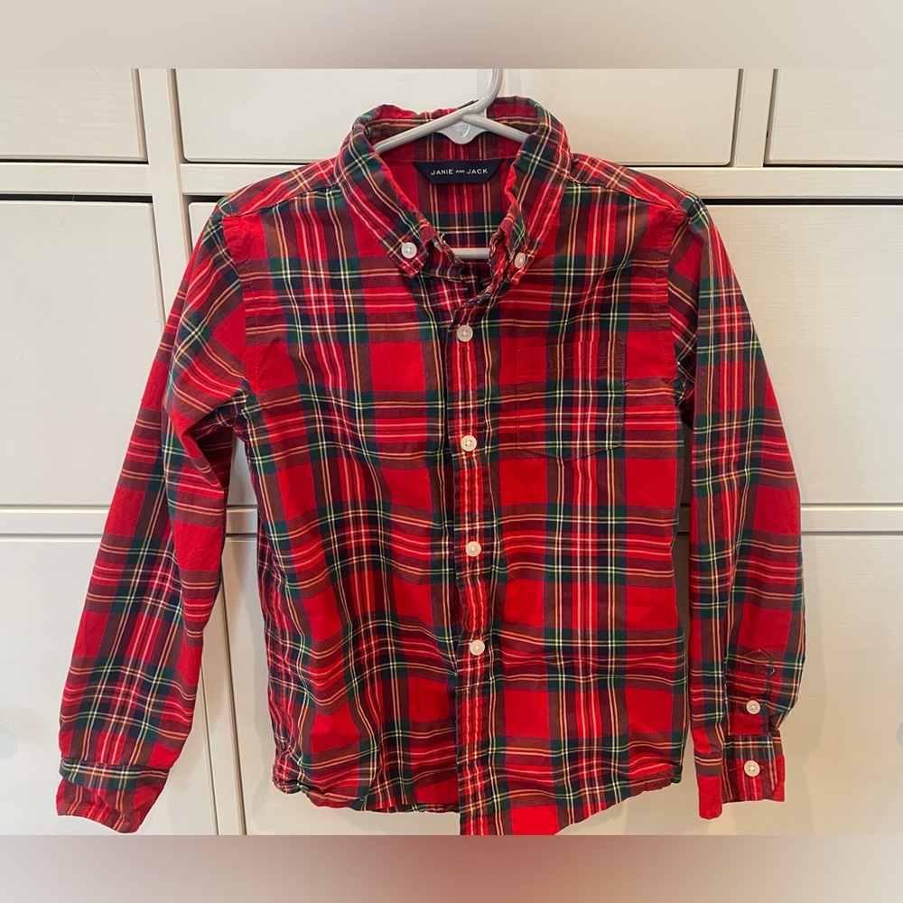 Janie and Jack Tartan Poplin Shirt - Size 5